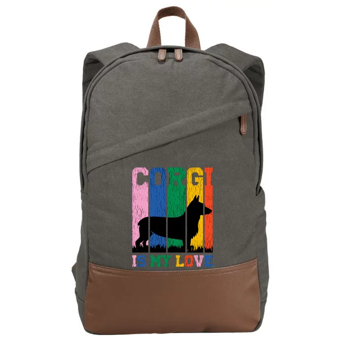 Retro Corgi Is My Love Cotton Canvas Backpack