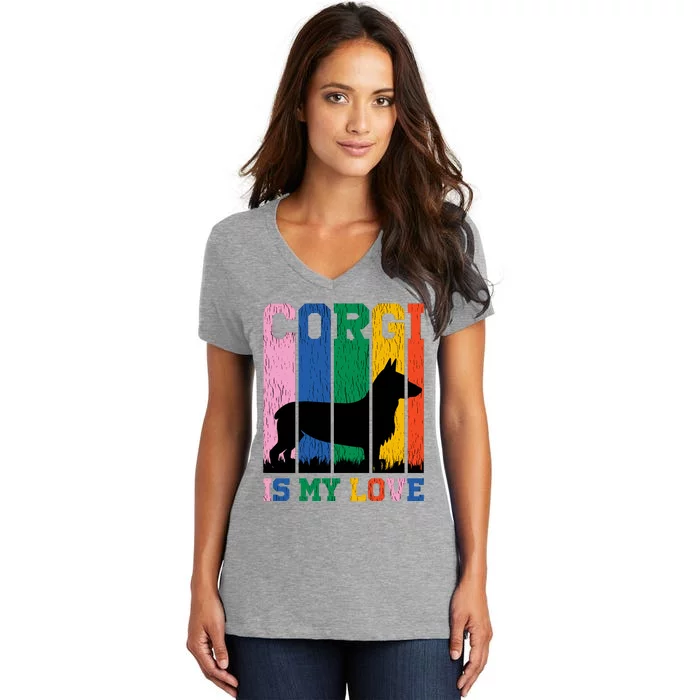 Retro Corgi Is My Love Women's V-Neck T-Shirt