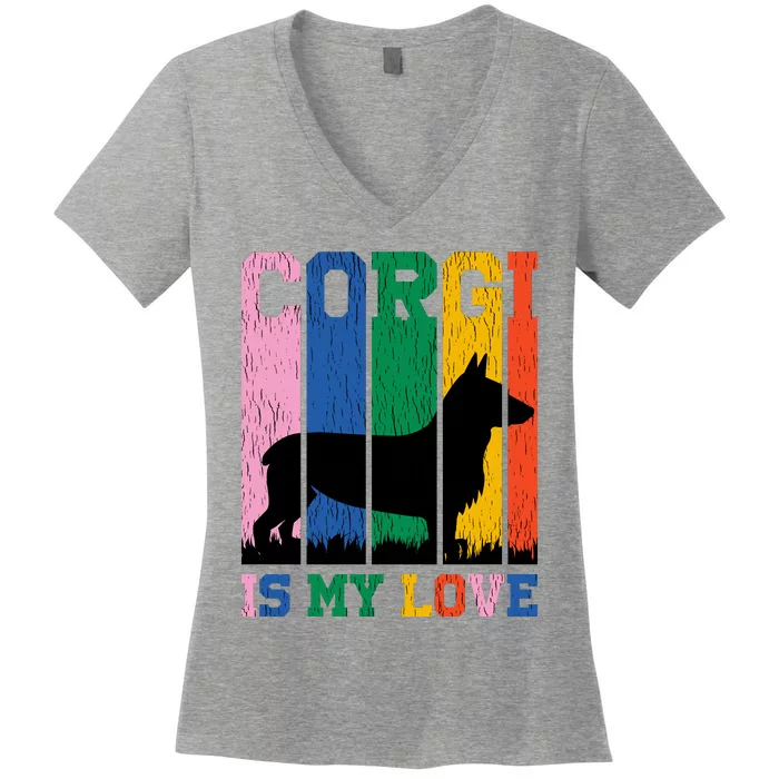 Retro Corgi Is My Love Women's V-Neck T-Shirt