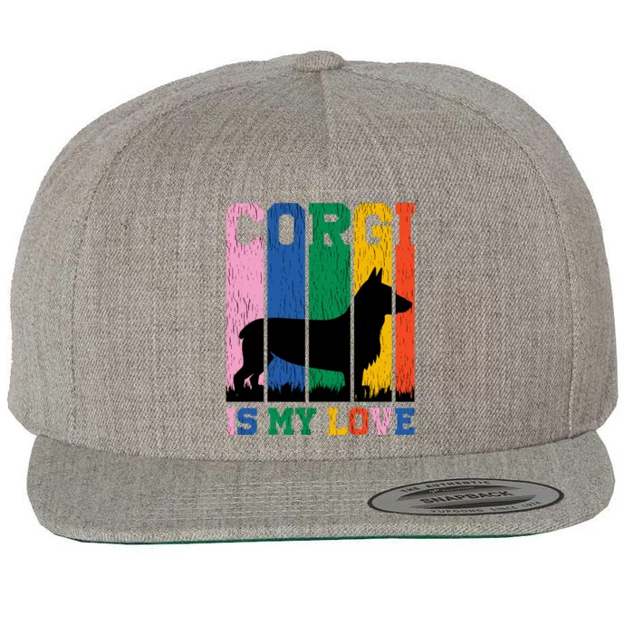 Retro Corgi Is My Love Wool Snapback Cap