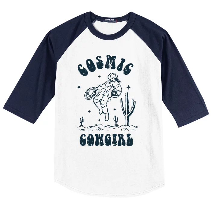 Retro Cow In Space Cosmic Cow Western Country Cow Baseball Sleeve Shirt