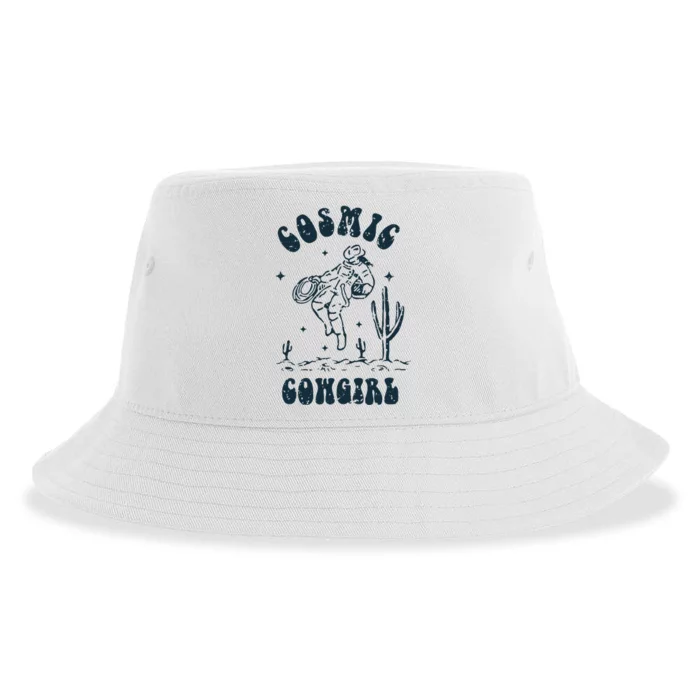 Retro Cow In Space Cosmic Cow Western Country Cow Sustainable Bucket Hat