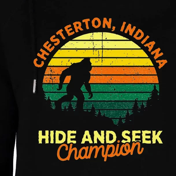 Retro Chesterton Indiana Big Foot Souvenir Womens Funnel Neck Pullover Hood