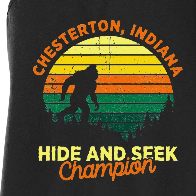 Retro Chesterton Indiana Big Foot Souvenir Women's Racerback Tank