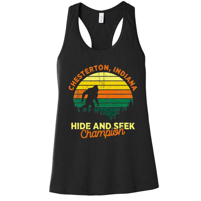 Retro Chesterton Indiana Big Foot Souvenir Women's Racerback Tank