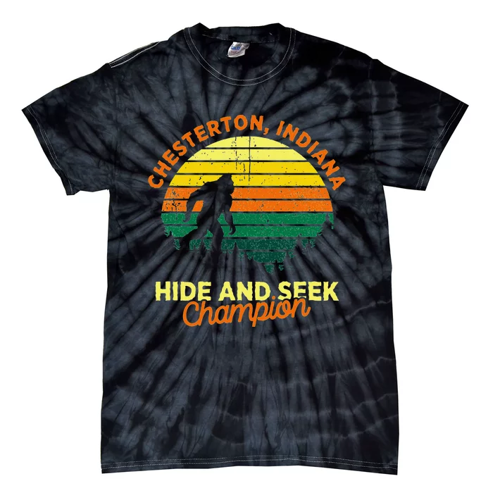 Retro Chesterton Indiana Big Foot Souvenir Tie-Dye T-Shirt