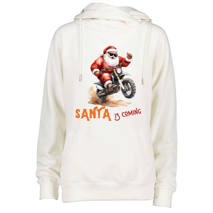 Rettro Christmas Is Coming Xmas Santa Claus Gift Womens Funnel Neck Pullover Hood