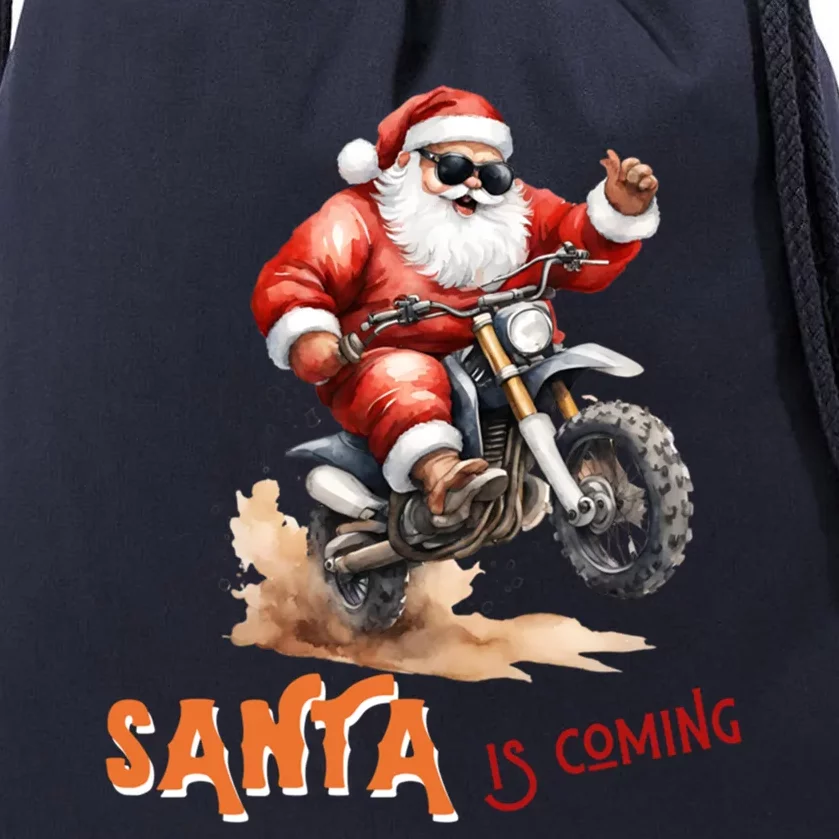 Rettro Christmas Is Coming Xmas Santa Claus Gift Drawstring Bag