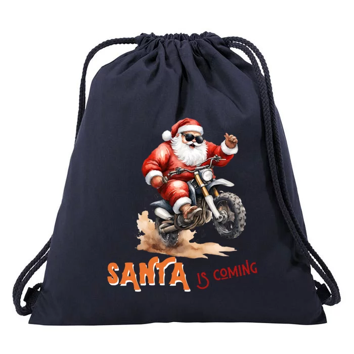 Rettro Christmas Is Coming Xmas Santa Claus Gift Drawstring Bag