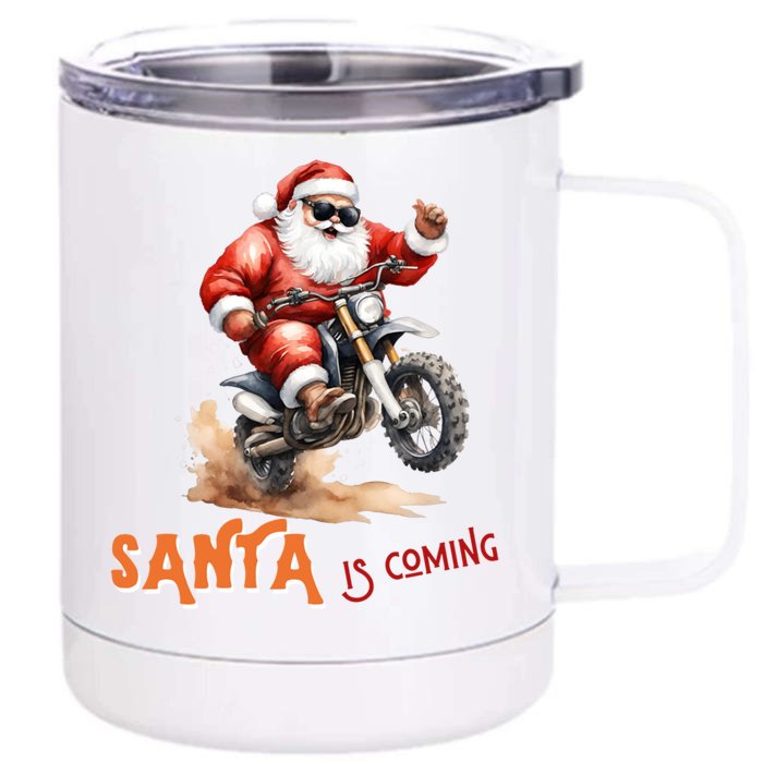 Rettro Christmas Is Coming Xmas Santa Claus Gift Front & Back 12oz Stainless Steel Tumbler Cup