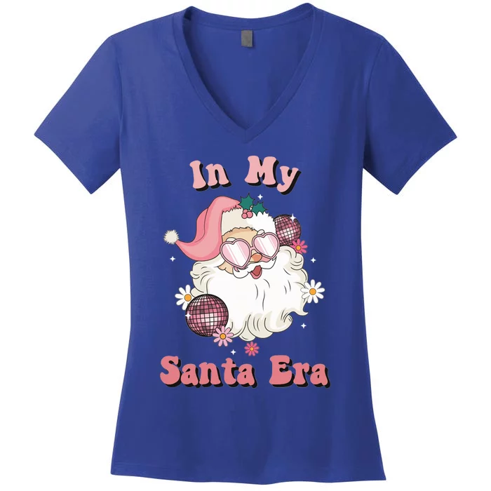 Retro Christmas In My Santa Era Pink Santa Xmas Pajamas Cute Gift Women's V-Neck T-Shirt