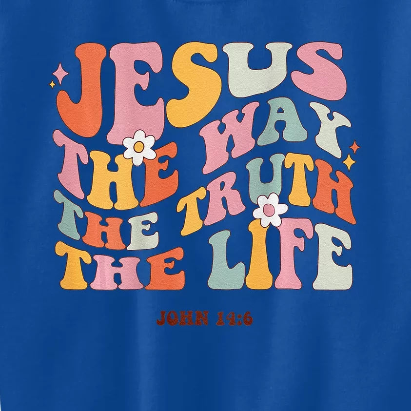 Retro Christian Jesus The Way Truth Life Bible Verse Groovy Kids Sweatshirt