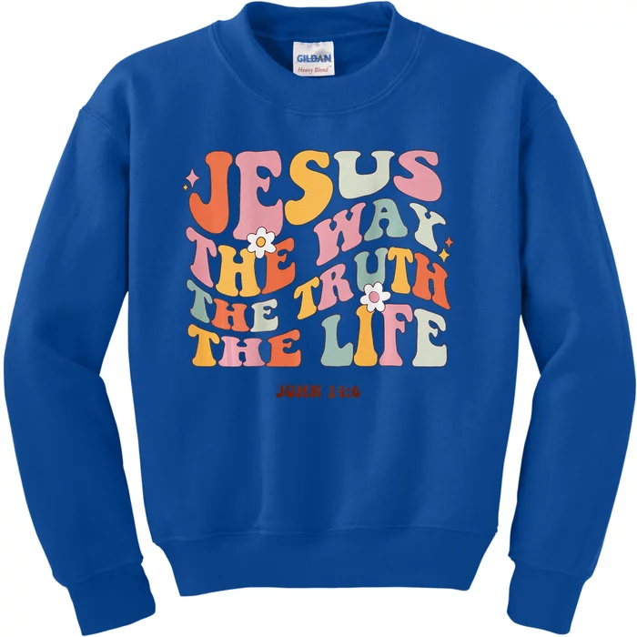 Retro Christian Jesus The Way Truth Life Bible Verse Groovy Kids Sweatshirt