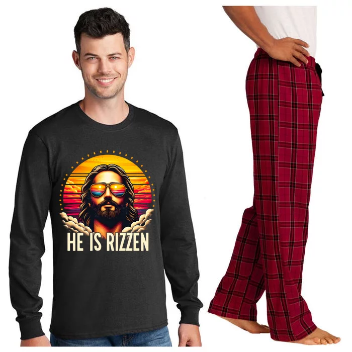 Retro Christian Jesus Religious He Is Rizzen Jesus Is Rizzen Long Sleeve Pajama Set