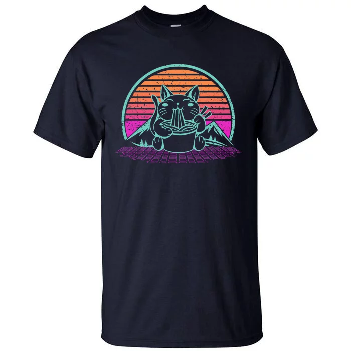 Ra Cat Japanese Kitten Retro Vintage Sunset Retrowave Tall T-Shirt