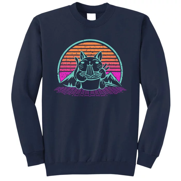 Ra Cat Japanese Kitten Retro Vintage Sunset Retrowave Tall Sweatshirt