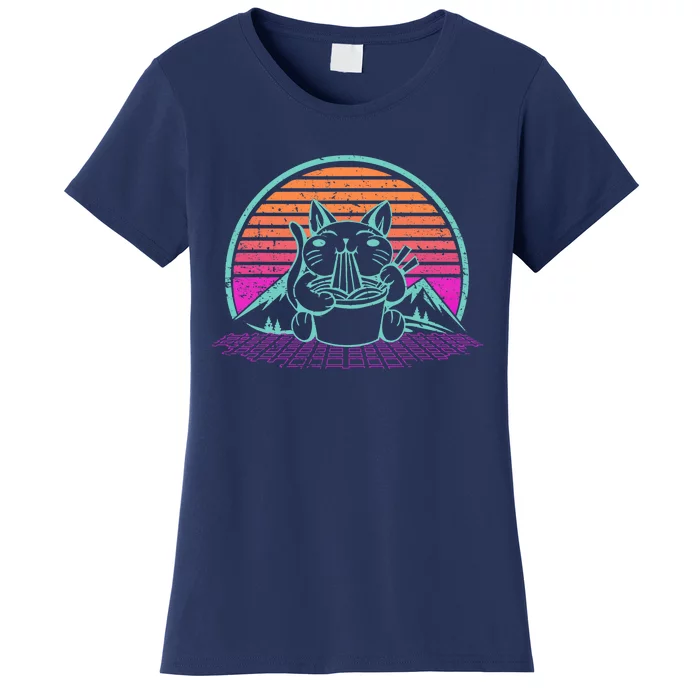 Ra Cat Japanese Kitten Retro Vintage Sunset Retrowave Women's T-Shirt