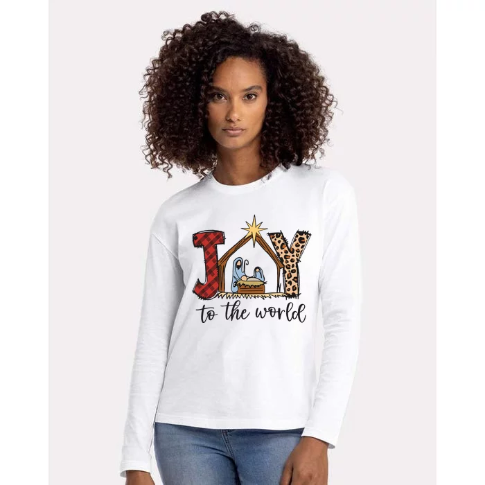 Retro Christmas Joy To The World Womens Cotton Relaxed Long Sleeve T-Shirt