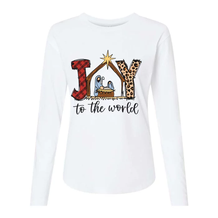 Retro Christmas Joy To The World Womens Cotton Relaxed Long Sleeve T-Shirt