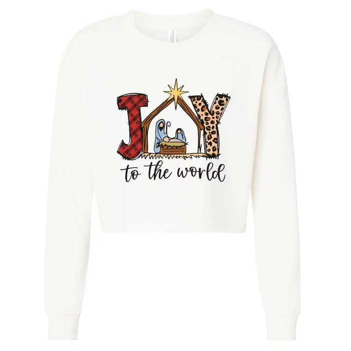 Retro Christmas Joy To The World Cropped Pullover Crew