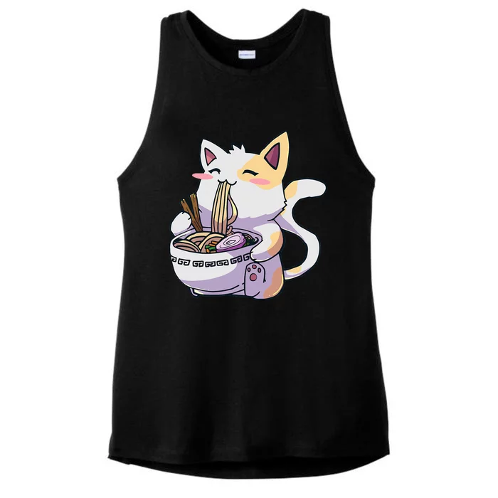 Ramen Cat Kawaii Anime Japanese Kawaii Neko Ladies Tri-Blend Wicking Tank