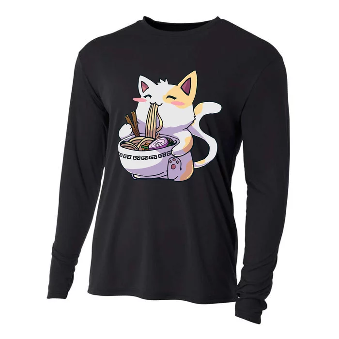 Ramen Cat Kawaii Anime Japanese Kawaii Neko Cooling Performance Long Sleeve Crew