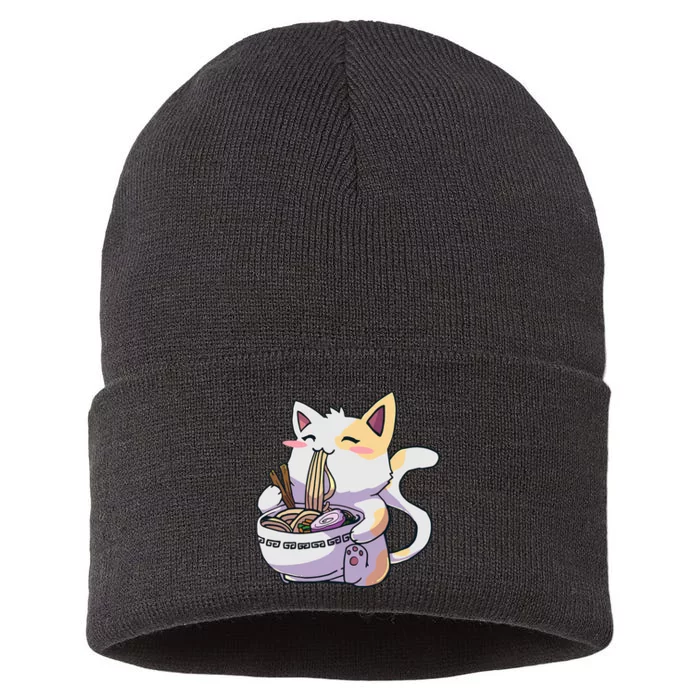 Ramen Cat Kawaii Anime Japanese Kawaii Neko Sustainable Knit Beanie