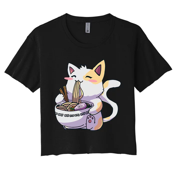 Ramen Cat Kawaii Anime Japanese Kawaii Neko Women's Crop Top Tee