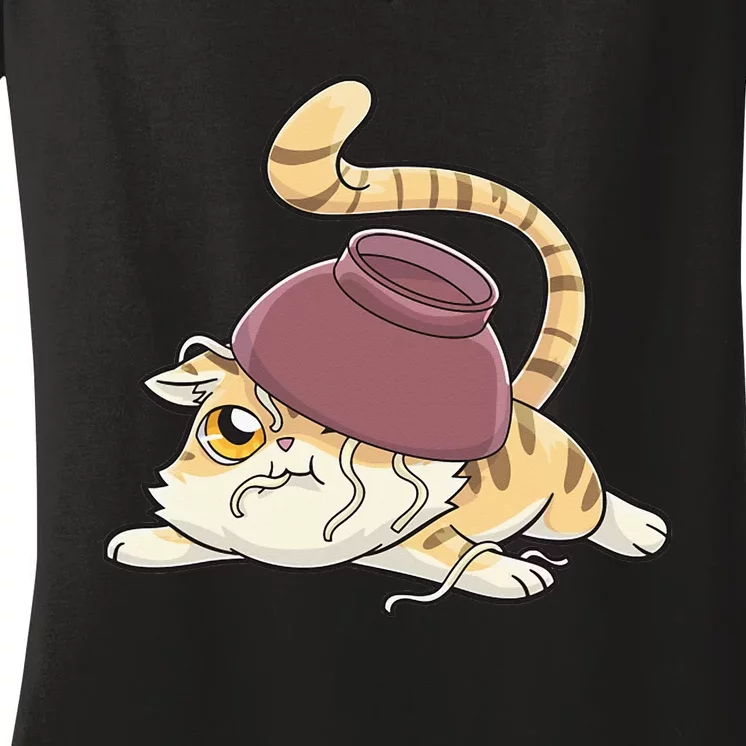 Ramen Cat Kawaii Anime Japanese Funny Women's V-Neck T-Shirt