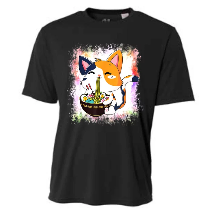 Ramen Cat Kawaii Anime Japanese Teen Girls Cooling Performance Crew T-Shirt