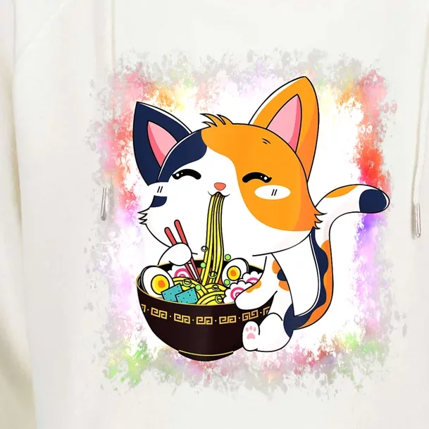 Ramen Cat Kawaii Anime Japanese Teen Girls Womens Funnel Neck Pullover Hood