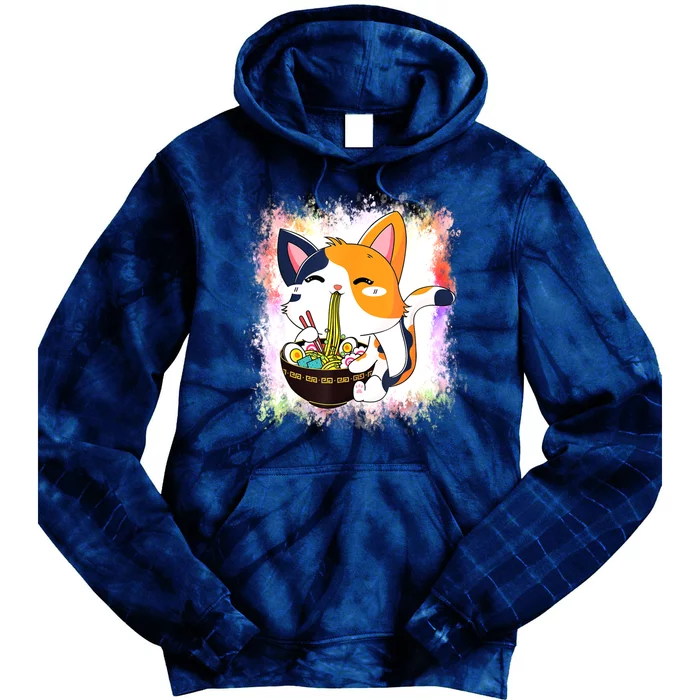 Ramen Cat Kawaii Anime Japanese Teen Girls Tie Dye Hoodie