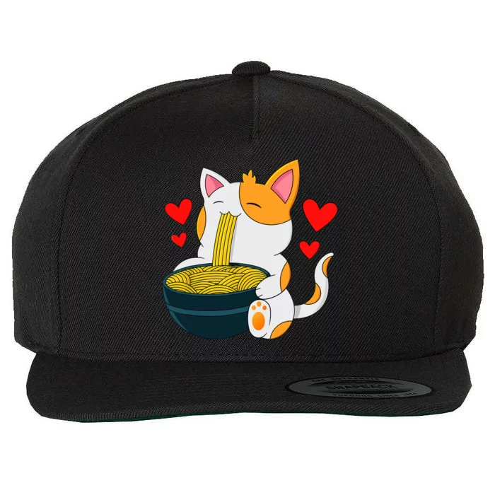 Ramen Cat Kawaii Anime Japanese Kawaii Cat Valentines Day Wool Snapback Cap