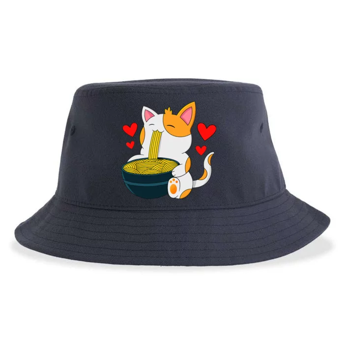 Ramen Cat Kawaii Anime Japanese Kawaii Cat Valentines Day Sustainable Bucket Hat