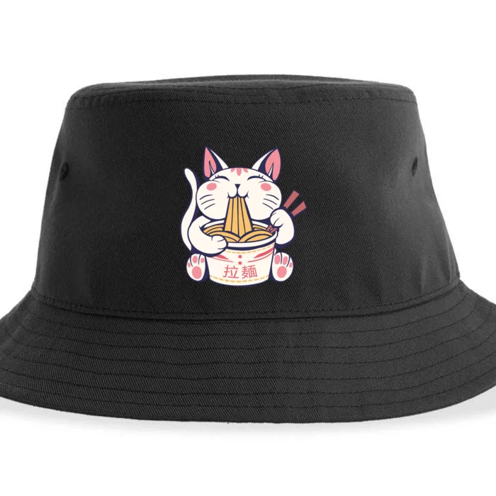 Ramen Cat Kawaii Anime Japanese Kawaii Neko Sustainable Bucket Hat