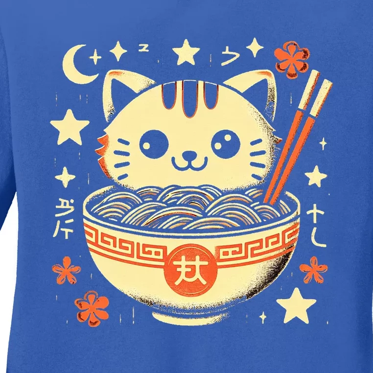 Ra Cat Kawaii Neko Japanese Noodles Aesthetic Otaku Lover Ladies Long Sleeve Shirt