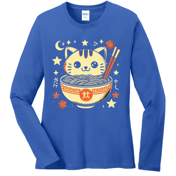 Ra Cat Kawaii Neko Japanese Noodles Aesthetic Otaku Lover Ladies Long Sleeve Shirt