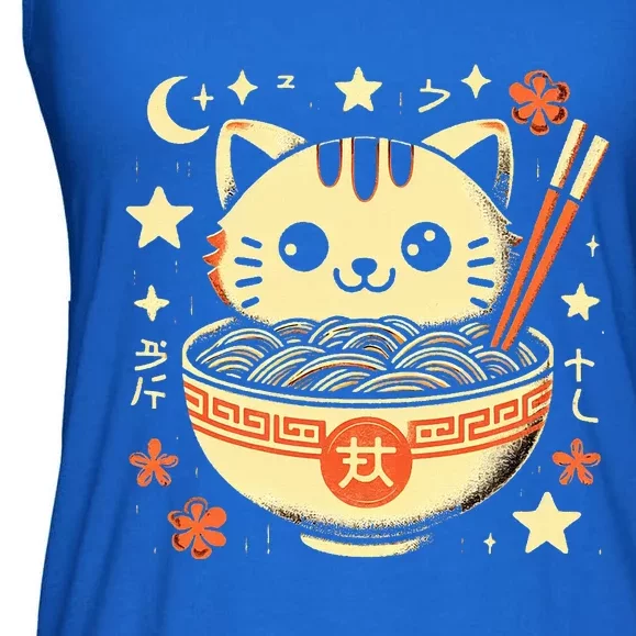 Ra Cat Kawaii Neko Japanese Noodles Aesthetic Otaku Lover Ladies Essential Flowy Tank