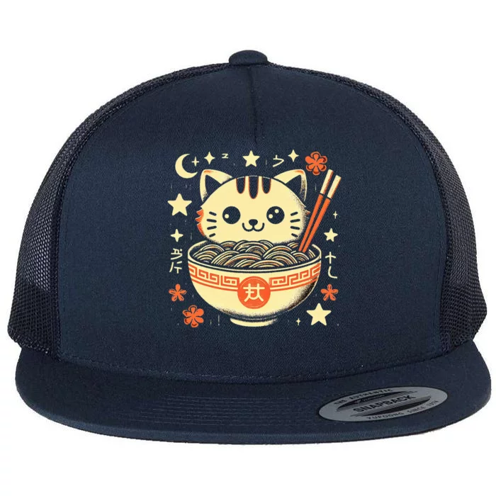 Ra Cat Kawaii Neko Japanese Noodles Aesthetic Otaku Lover Flat Bill Trucker Hat