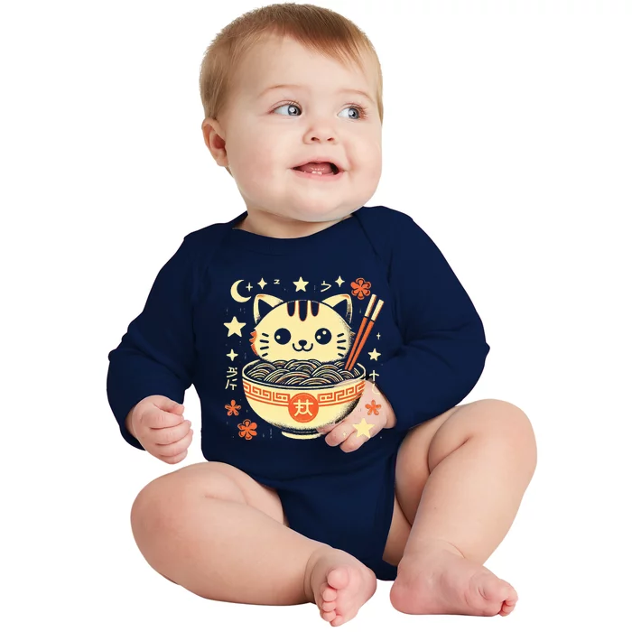 Ra Cat Kawaii Neko Japanese Noodles Aesthetic Otaku Lover Baby Long Sleeve Bodysuit