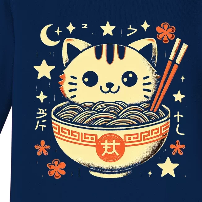 Ra Cat Kawaii Neko Japanese Noodles Aesthetic Otaku Lover Baby Long Sleeve Bodysuit