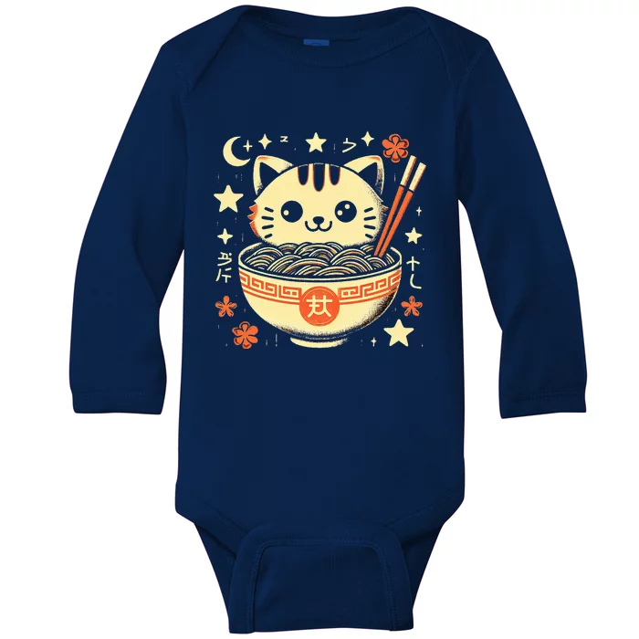 Ra Cat Kawaii Neko Japanese Noodles Aesthetic Otaku Lover Baby Long Sleeve Bodysuit