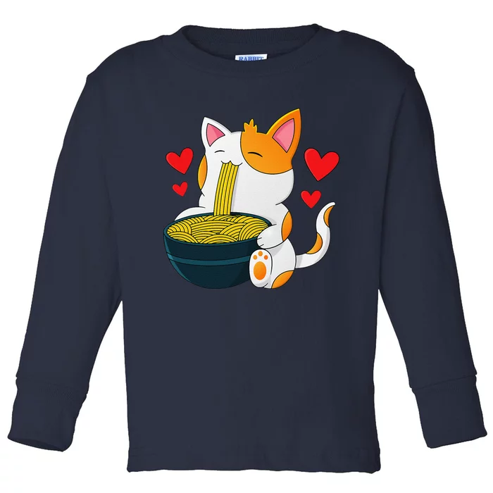 Ramen Cat Kawaii Anime Japanese Kawaii Cat Valentines Day Toddler Long Sleeve Shirt