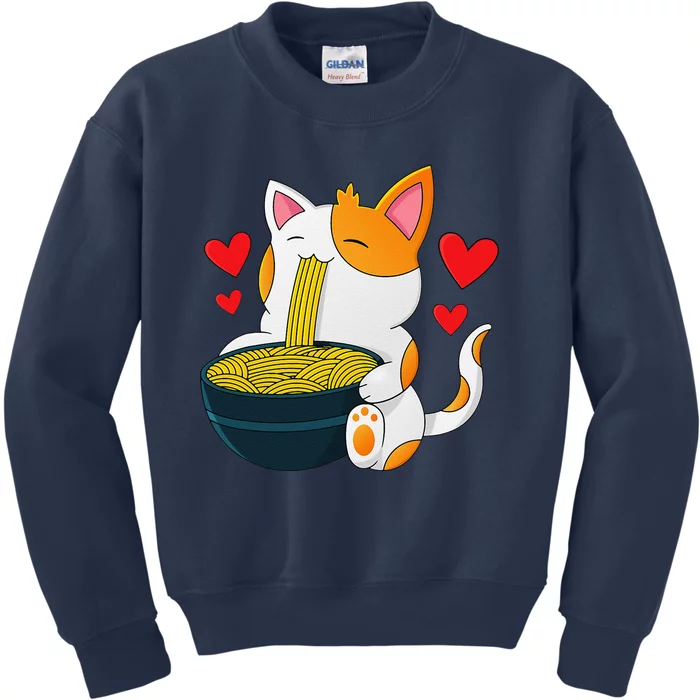 Ramen Cat Kawaii Anime Japanese Kawaii Cat Valentines Day Kids Sweatshirt