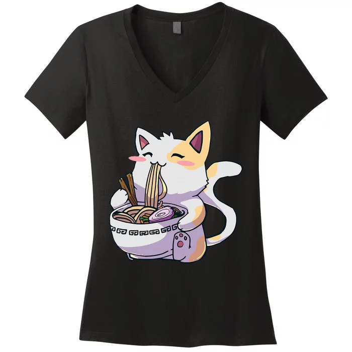 Ra Cat Kawaii Anime Japanese Kawaii Neko Women's V-Neck T-Shirt