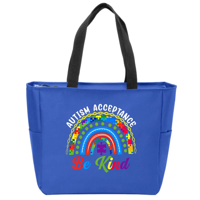 Rainbow Choose Kindness Be Kind Autism Awareness Acceptance Gift Zip Tote Bag