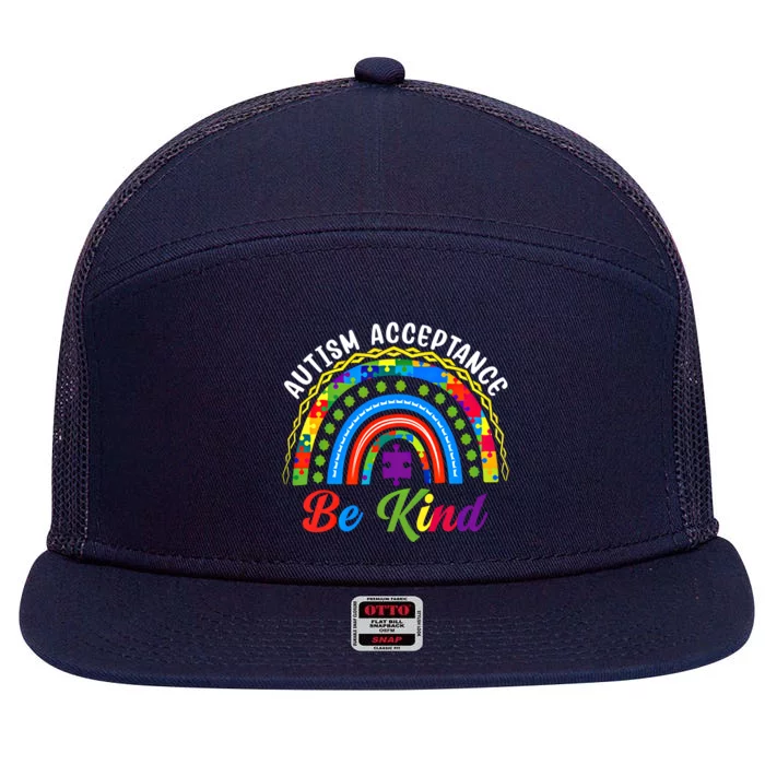 Rainbow Choose Kindness Be Kind Autism Awareness Acceptance Gift 7 Panel Mesh Trucker Snapback Hat