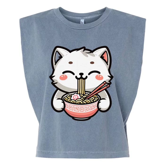 Ramen Cat Kitten Kawaii Japanese Neko Anime Garment-Dyed Women's Muscle Tee