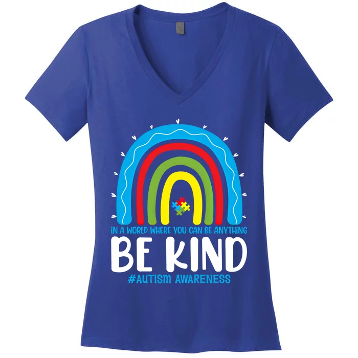 Rainbow Choose Kindness Month Be Kind Autism Awareness Cute Gift Women's V-Neck T-Shirt