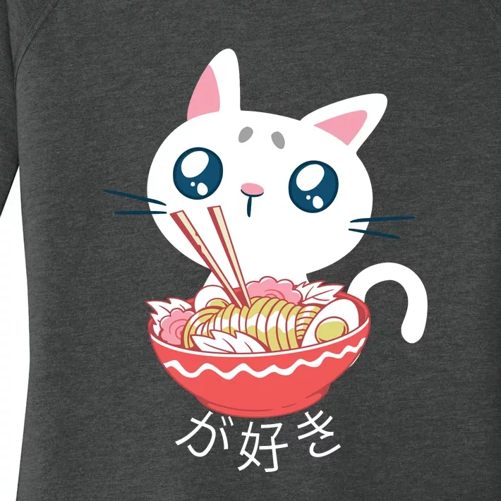 Ramen Cat Kawaii Anime Japanese Kawaii Neko Women's Perfect Tri Tunic Long Sleeve Shirt